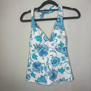 Lands' End Blue and White Tankini Top Size 2